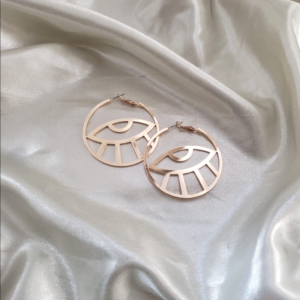 Gold Abstract Evil Eye Earrings - Picture 4 of 6